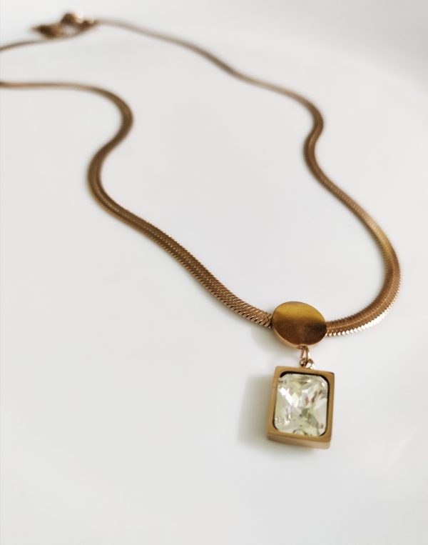 Snake Chain with White Crystal Pendant