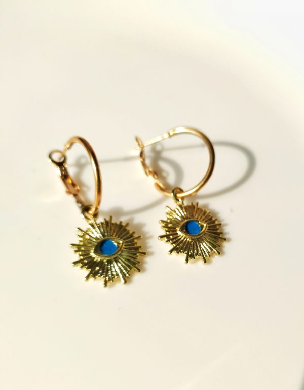 Sun Inspired Evil Eye Huggies - Image 2