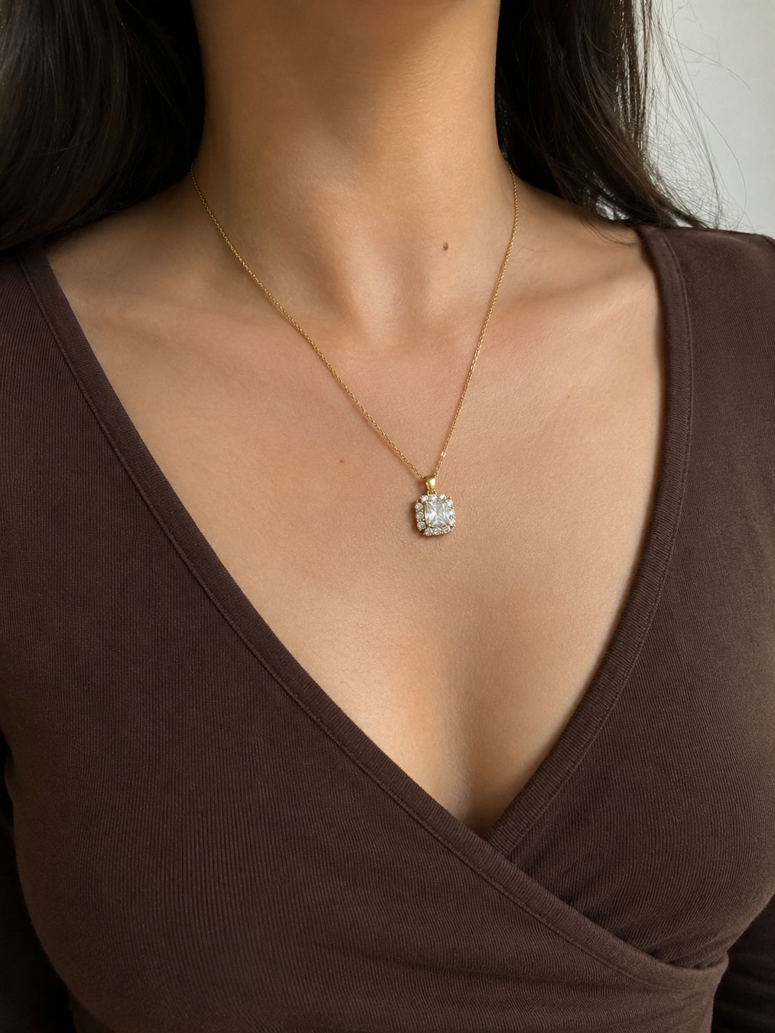 Square Crystal Charm Necklace
