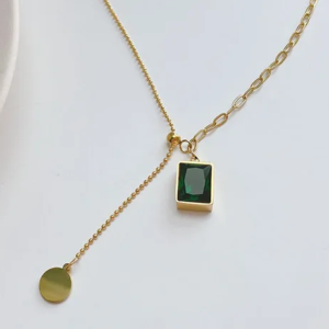 Emerald Square Pendant with Tassel Chain