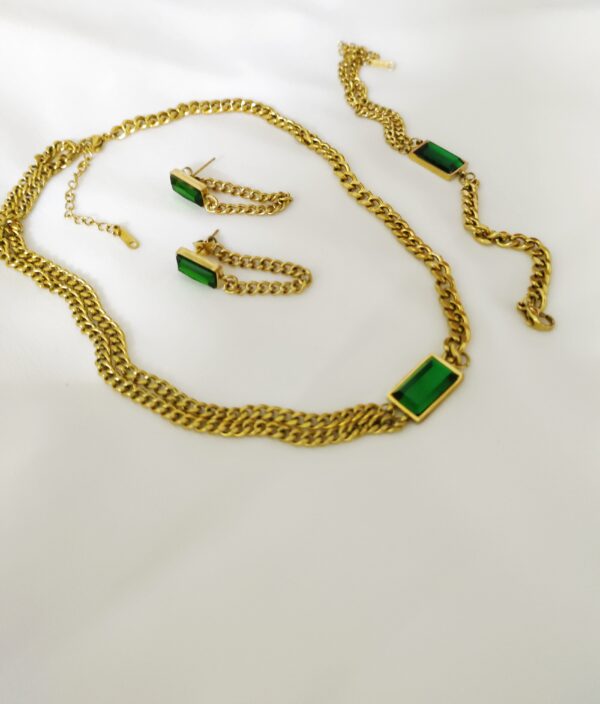 Emerald Chain Collection- Necklace, Bracelet and a pair of Earrings - Image 3