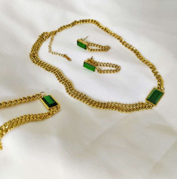 Emerald Chain Collection- Necklace, Bracelet and a pair of Earrings