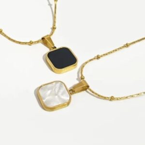 Reversible Black & White Square Opal Necklace