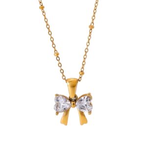Stone studded bow necklace