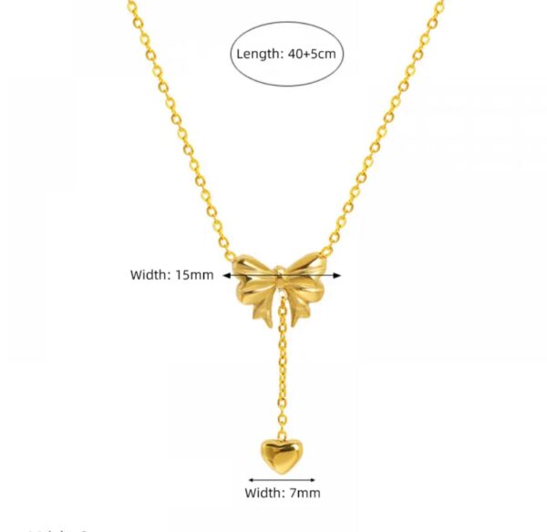 Bow necklace with a heart tassel - Image 3
