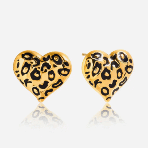 Leopard print heart studs