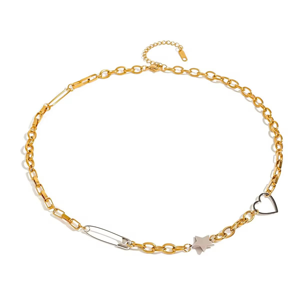 Dual Tone Safety Pin Star Heart necklace - Image 2