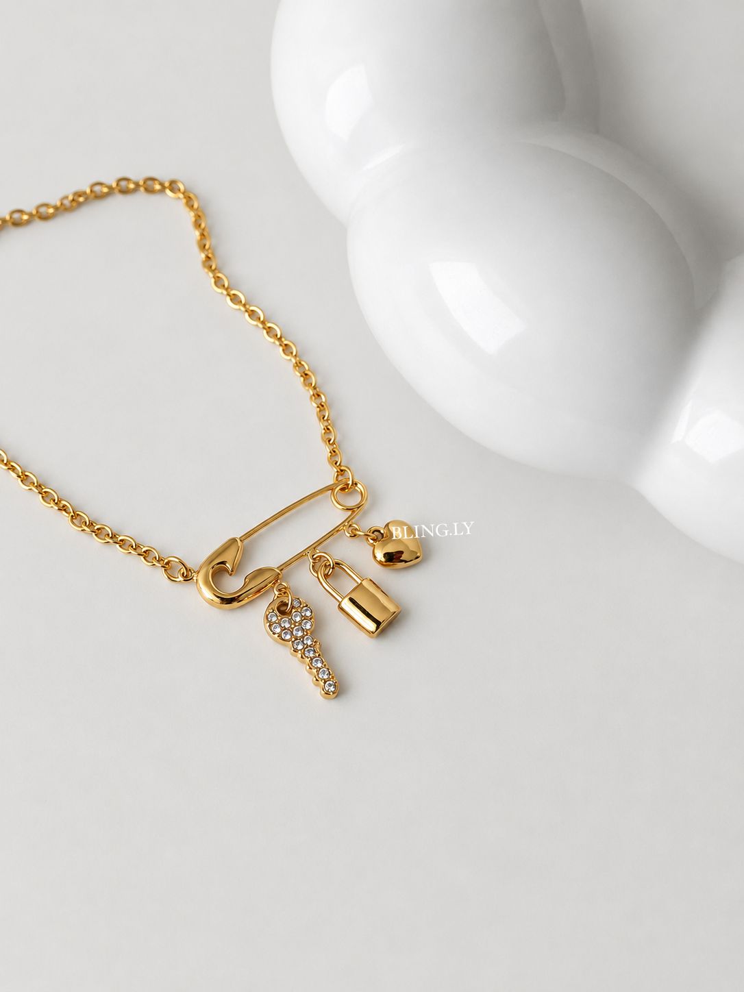 Safety Pin Charms Necklace - Image 2