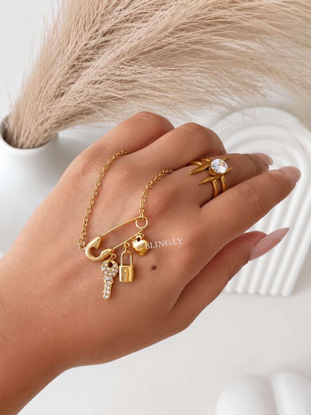 Safety Pin Charms Necklace