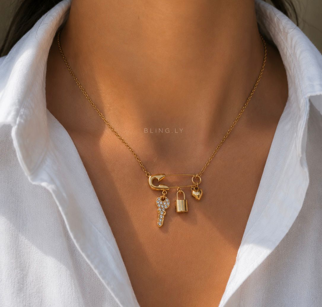 Safety Pin Charms Necklace - Image 4
